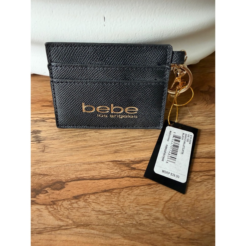 Bebe Asher CC Wallet Clip On Black Saffiano Card Case Keyring E10-3434